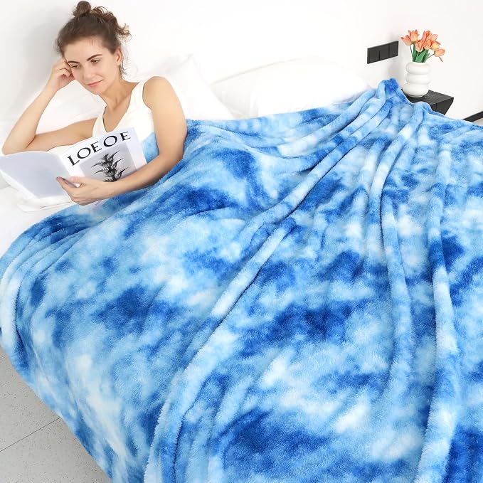 Blue Fleece Blanket, Soft Plush Microfiber Throw for Couch, Sofa, Bed, Luxury Cozy Warm Lightweight Blanket, Living Room Bedroom Home Decor, Travel Camping Gifts for Women and Men