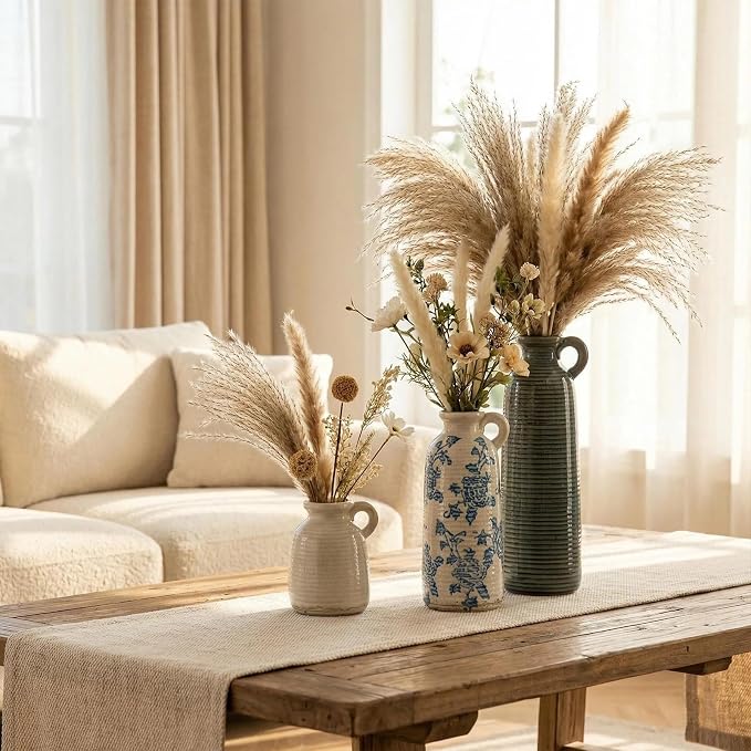 Ceramic Vase Sets, Flower Vases for Farmhouse Decoration, Modern Home Decor, Living Room Kitchen Table Centerpieces, Shelf, Mantel, Fireplace and Entrance Decorations.