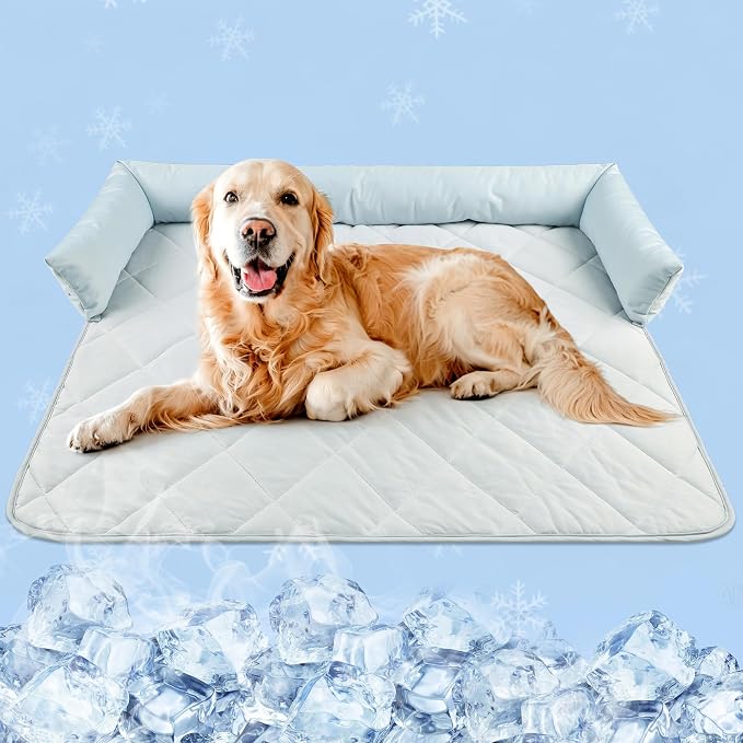 Cooling Blanket for Dogs, Dog Cooling Mat & Bed, Furniture Protector with Removable Washable Pillow, Durable & Breathable Pet Throw for Sofa, Car and Furniture Protector, Small