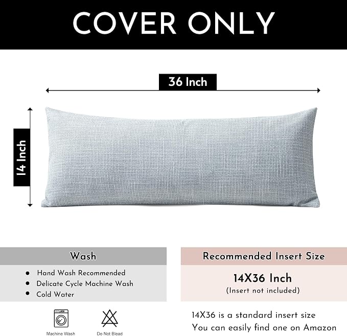 OTOSTAR Linen Throw Pillow Cover Set of 1 Decorative Long Lumbar Pillowcase Rectangle Cushion Cover 14x36 Inch for Home Decor Sofa Bedroom Car 35 x 90CM Blue Grey
