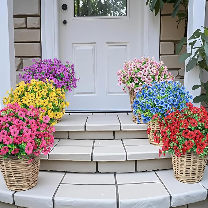 24 Pcs Artificial Flowers for Outdoors Decorations, Multicolor | Colorful lifelike flowers, UV resistant, faux plastic plants, for garden porch window table vase home indoor outdoor decor