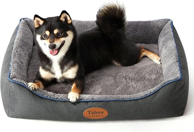 Tidore Orthopedic Dog Bed Medium Size Dog, Durable Egg Crate Foam Sofa Dog Bed wit Washable Removable Cover,Waterproof Lining,Pet Bed for Large Dogs (Dark Grey-Velvet, 26.4" L x 21.7" W x 6.2" Th)