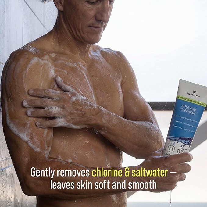 TRIHARD Chlorine Removal Body Wash and Lotion Set, Protects and Hydrates Sensitive Skin from Pool and Ocean, Pool Essentials for Pre and Post Swim Chlorine Skin Protection