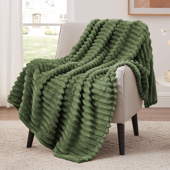 EXQ Home Gentle Soft Fleece Throw Blanket – Cozy Lightweight Blanket for Couch Bed – All-Season Warm Fuzzy Flannel Blanket for Women Mom Her – Gifts for Birthday(60"x80",Olive Green)