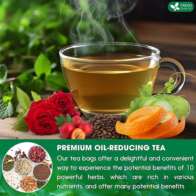 FRESHDRINKUS, 15 Packs of Oil Reducing Tea, Oil Cleansing for Liver, 10 Herbal Ingredients, Traditional Recipe Tea for Liver, 100% Natural, Easy Brewing, Steep Repeatedly (15 Packs)