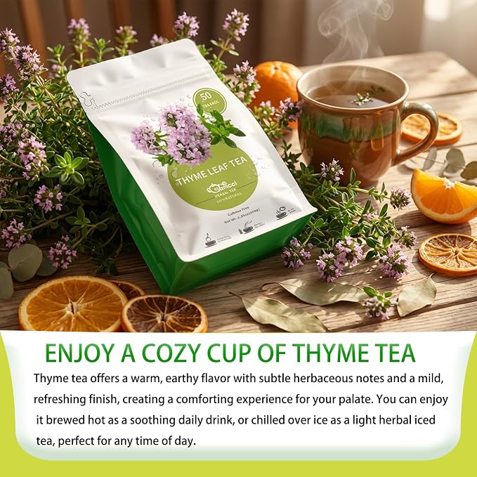 Samcci - Thyme Tea Bags, 50 Count - Made with 100% Pure Thyme Leaves, Supports Digestion, Caffeine-Free, Additive-Free, Sugar-Free, Gluten-Free, Vegan.Non-GMO, Plant-Based Corn Fiber Mesh Bags