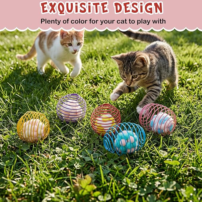 Jecery 5 Pcs Cat Toys Spring,Plush Ball,Multicolor