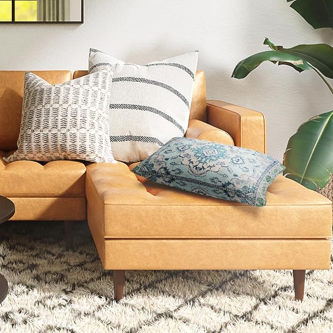 Snycler Boho Throw Pillow Covers 12x20 inch Set of 2 Teal Blue Boho Rug Carpet Double Sided Pattern Cotton Soft Pillow Case Cushion Cover Pillowcase for Couch Sofa Bed Decorative