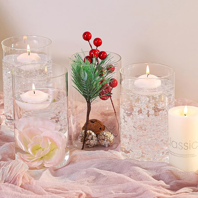 12pcs 6 Inch Clear Glass Cylinder Vases for Centerpieces | Flower Vases for Wedding, Home & Party Decor, Hurricane Floating Candle Holders for Table & Shelf