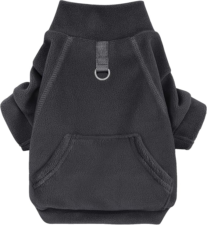 Idepet Fleece Sweater 1 Pack,Turtleneck Sweatshirt Pet Clothing | Winter Dog Clothes,Stretchy,Small Coat,Cat Apparel,with Leash Ring,for Small Medium Dogs Cats,with Pocket(M, Black)