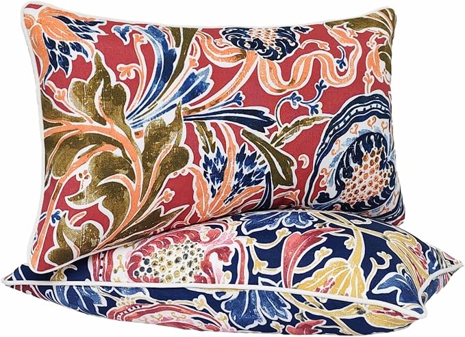 JMGBird Red Outdoor Pillows Covers Outdoor Throw Pillowcases | 12x20 Outdoor Pillow Covers with 2 Color Combinations Waterproof Outdoor Pillows for furniture