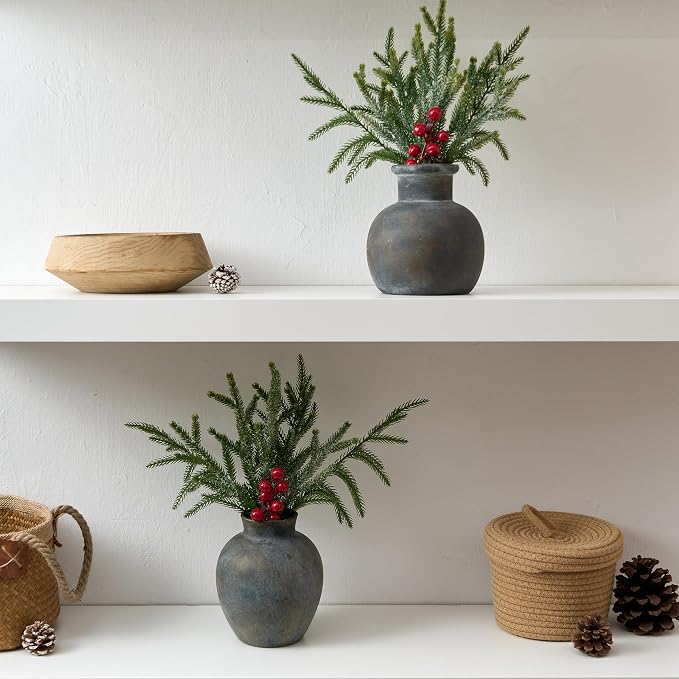 SIDUCAL Ceramic Rustic Farmhouse Vase | 6 Inch Pottery Decorative Flower | Boho | Terracotta Vase for Home Decor Table, Living Room, Bathroom Decoration, Shelf Decor, Mantel, Bronze