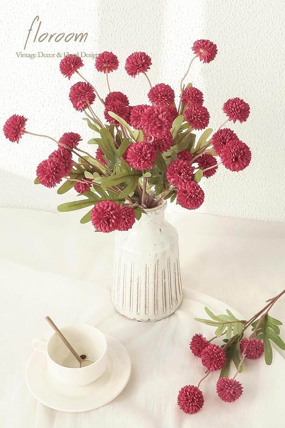 5pcs Dark Pink Faux Silk Mums Artificial Flowers, Bulk Fake Small Mini Chrysanthemums with Stems for DIY Fuchsia Wedding Centerpieces Floral Arrangements Vase Fillers Home Decorations