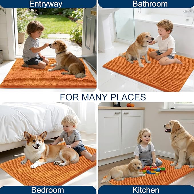 OLANLY Dog Door Mat for Muddy Paws 44x24, Extra Absorbent Chenille Mud Mat | Clay, Absorbs Moisture and Dirt, Non-Slip Machine Washable Doormat, Quick-Drying Indoor Entryway Floor Mat for Dogs
