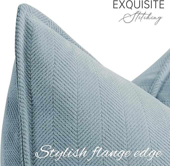 Throw Pillow Covers 22x22 Set of 2 Chenille Pillow Covers with Elegant Design Soft and Luxurious Decorative Throw Pillows for Couch, Bed, and Home Decor,Light Blue