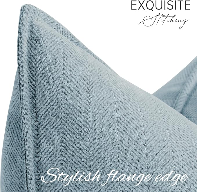 Blue Pillow Covers 26x26 Set of 2 Chenille Pillow Covers with Elegant Design Soft and Luxurious Decorative Throw Pillows for Couch, Bed, and Home Decor,Light Blue