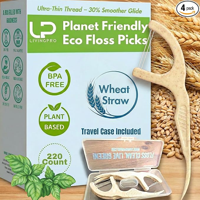 Twin Line Biodegradable Floss Picks (220 Count) - Compostable Tooth Flossers Minty Fresh-Double Thread 2X The Clean | Bonus Travel Case | Thing Thread Glide Easy & Shred-Resistant
