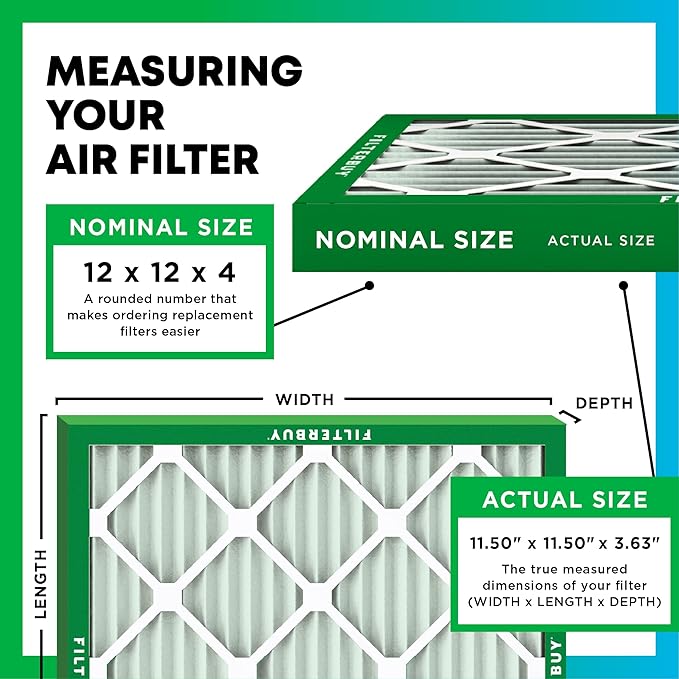 Filterbuy 12x12x4 Air Filter MERV 11 Superior Pet & Allergy Defense (6-Pack), Electrostatic Pleated HVAC AC Furnace Filters Replacement, Made in USA (Actual Size: 11.50 x 11.50 x 3.63)