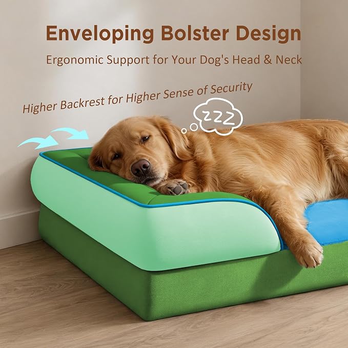 Comfort Expression Orthopedic Dog Bed for Extra Large Dogs with Bolster | Waterproof Dog Couch Bed with Washable Cover & Non-Slip Bottom, Supportive Egg Crate Foam XL Pet Bed, 45x35 Inch