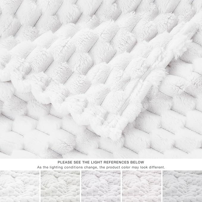EXQ Home Gentle Soft Fleece Throw Blanket – Cozy Lightweight 3D Imitation Turtle Shell Jacquard Blanket for Couch Bed – All-Season Warm Fuzzy Flannel Blanket for Women Mom Her Gifts(50"x60",White)