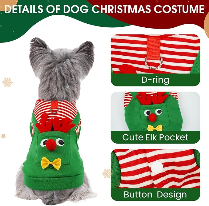 Dog Christmas Costume Outfit, Cute Reindeer Costume for Small Medium Dogs Cats, Funny Puppy Cosplay Clothes, Festive Pet Christmas Sweater for Winter Parties & Photo Shoots