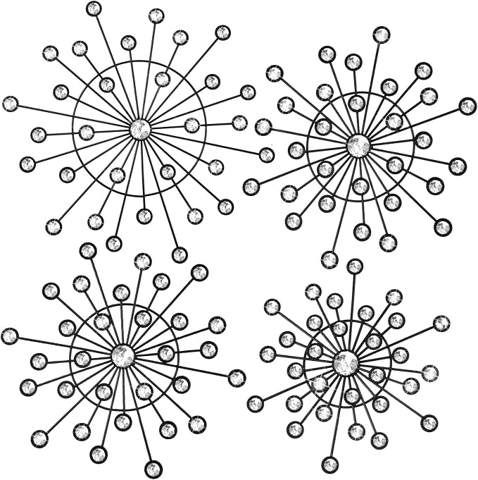 Blulu 4 Pcs Metal Wall Decor Bling Crystal Wall Art Cast Iron Rhinestones Sunburst Decor Starburst Art Hanging Diamond Accents Home Decorative for Living Room Bedroom Entryway(Black)