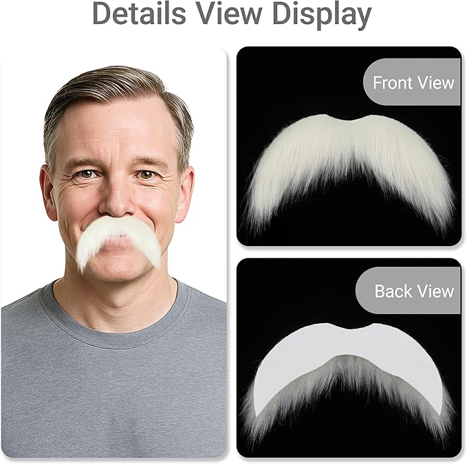 2Pcs Men Fake Mustache Realistic Mustaches Fake Facial Hair Beard for Cosplay Costume Halloween Parties