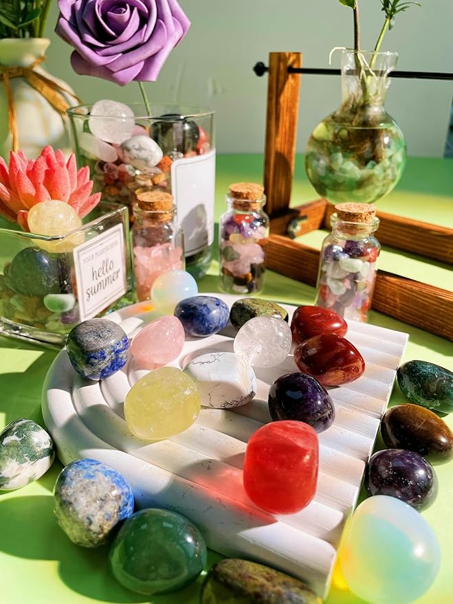 DUQGUHO 15 Pcs Natural Crystals Bulk Tumbled Stones Polished Irregular Quartz Crystal Set Chakra Colored Rocks Gemstones Vase Filler Landscape Bottom Decoration Energy Reiki Beginners Decoration