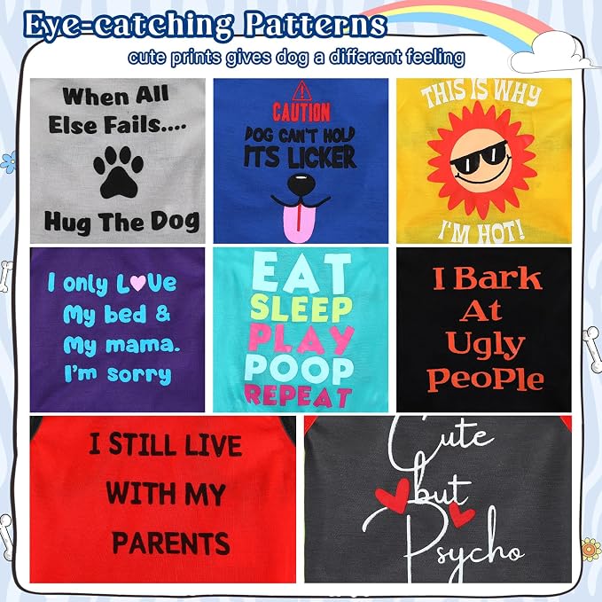8 Pieces Dog Shirts Pet Printed Clothes with Funny Letters Summer Pet T Shirts Cool Puppy Breathable Dog Outfit Soft Sweatshirt Cats(Delicate Pattern,Small)