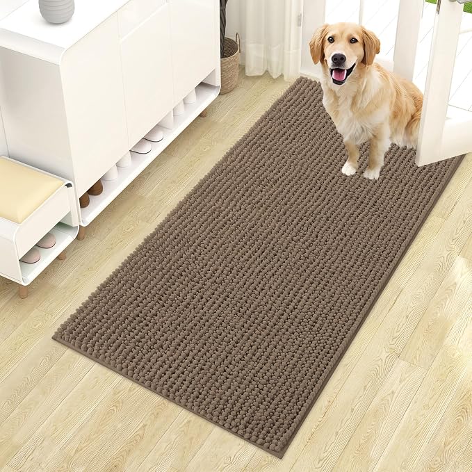 OLANLY Dog Door Mat for Muddy Paws 44x24, Extra Absorbent Chenille Mud Mat | Tan, Absorbs Moisture and Dirt, Non-Slip Machine Washable Doormat, Quick-Drying Indoor Entryway Floor Mat for Dogs