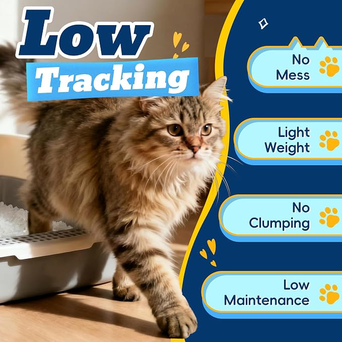 LMJP Crystal Cat Litter for Long-Lasting Odor Control, Non-Clumping, 17.2lb | 4 Months Supply, Unscented, Rapid Water Absorption, Low Tracking, Low Dust, Lightweight White Silica, 4 Pack of 4.3lb