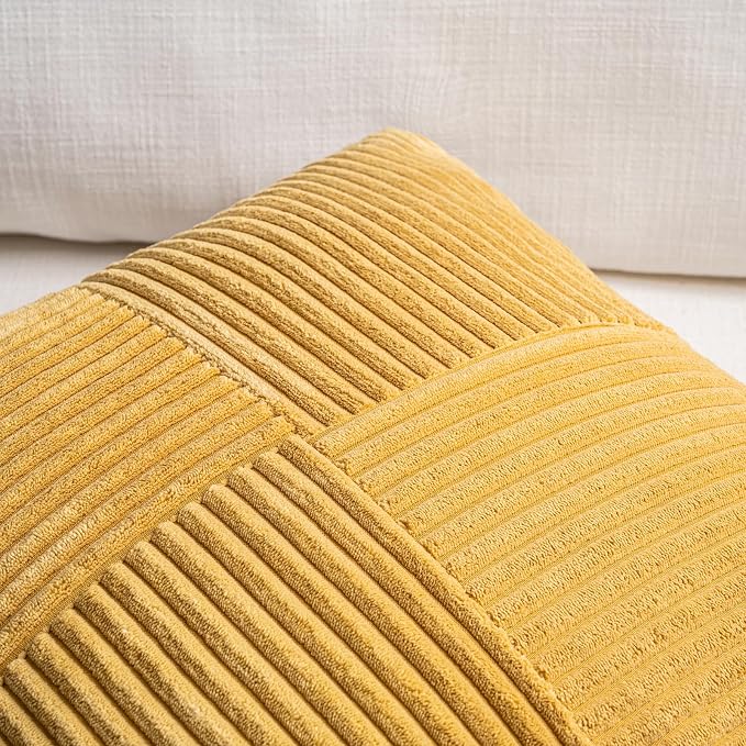 Fancy Homi Set of 1 Mustard Yellow Boho Long Lumbar Body Decorative Throw Pillow Cover 14x36 Inch for Bed Couch Bedroom Bench, Soft Patchwork Corduroy Pillow Case, Rustic Farmhouse Room Decor