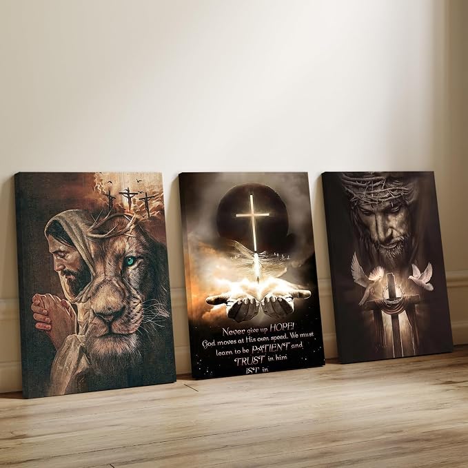 Fantasy Artists 3Pcs Jesus Wall Art, Christian Wall Decor for Biblical Room, Unframed Canvas Painting Prints, Religious Art Posters for Church Living Room Bathroom, 20" X 30"