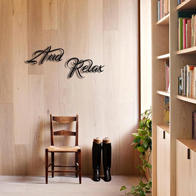 And Relax Metal Wall Art, 3D Black Letter Sign for Bathroom & Spa Decor | 3D black metal "And Relax" letter sign, calming spa-inspired decor for bathrooms, bedrooms, or zen spaces