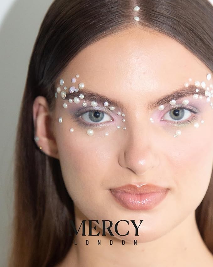 MERCY LONDON Face Gems in Pearl, 866 Self Adhesive Makeup Stickers, 4 Sheets, Reusable Eye Jewels, DIY, Mermaid, Icy, Ghost