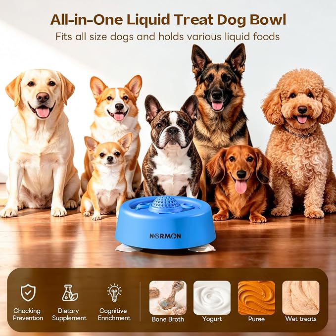 Slow Feeder Dog Bowls for Liquid Treat, 【Enrichment Ball-Roll】 Bone Broth Dog Lick Bowl, 250ML Yogurt Pup Lick Toy for Large Medium Small Breeds Dietary Supplement/Post-op Nutrition