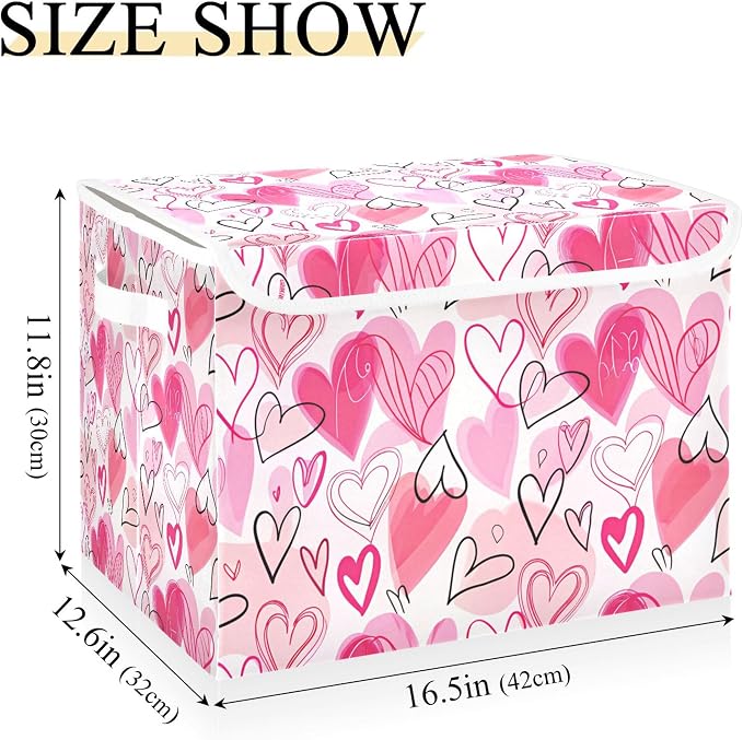 Valentine's Day Storage Bins with Lids and Carrying Handle,Foldable Storage Boxes Organizer Containers Baskets Cube with Cover for Home Bedroom Closet Office