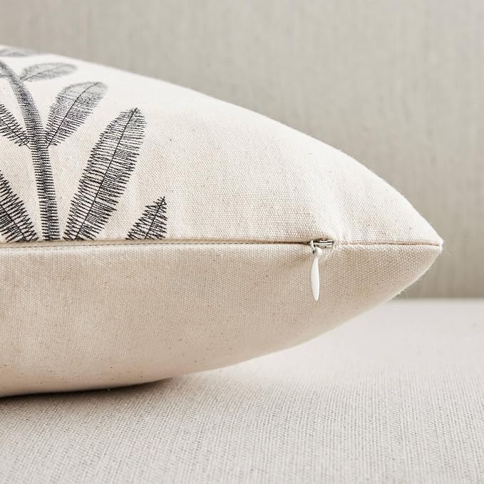 Farmhouse Leaves Throw Pillow Covers Set of 2, 18x18in Black | 100% Organic Cotton, Rustic Accent Print Pillow Case, Pastoral Decorative Cushion Covers for Sofa Bed Living Room Home Decor