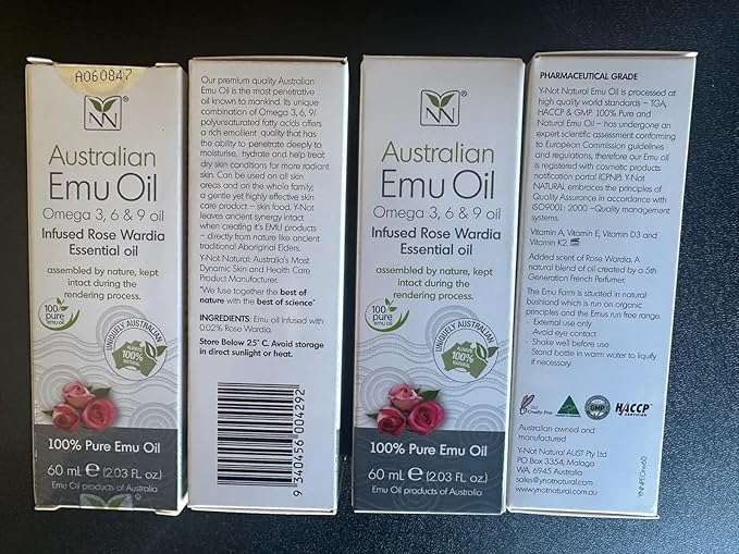 Y Not Natural Pure Emu Oil - Organic Moisture for Face, Body, Hair, Scalp & Nails - Rich in Omega 3-6-9, Vitamins & Essential Minerals - Australian Emu Oil (60ml) 2.03 fl oz - Rose Wardia