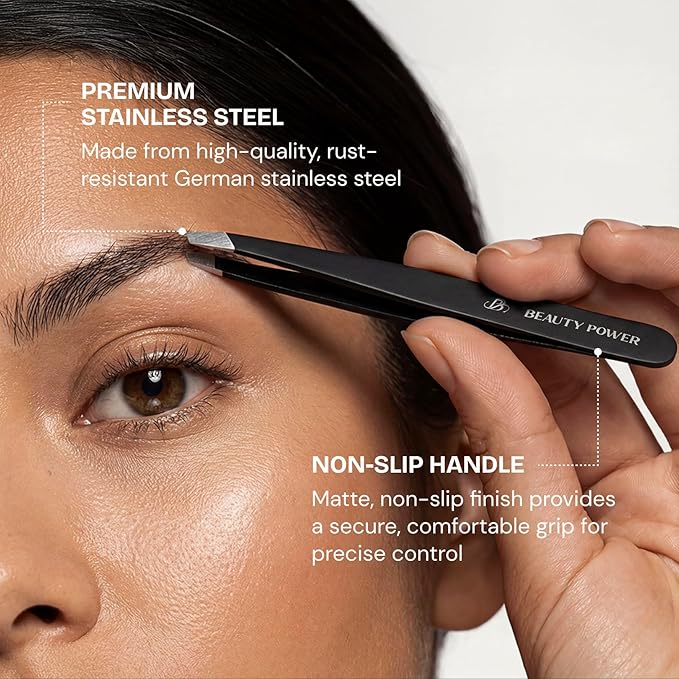Ultra-Precision Professional Slant Tweezers for Women Facial Hair - German Stainless Steel, Lightweight Black Tweezers for Women & Men, Ideal for Eyebrow & Facial Grooming (3 Matte Black)