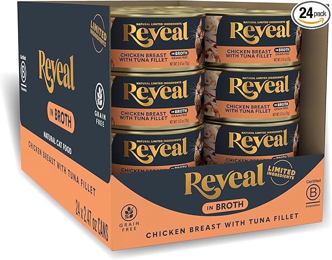 Reveal Chicken & Tuna in Broth Grain Free Wet Cat Food 24-Pack 2.47 oz Cans | 100% Natural, High Quality Protein, Limited Ingredient, Grain Free, No Fillers, No Artificial Additives, No By-Products