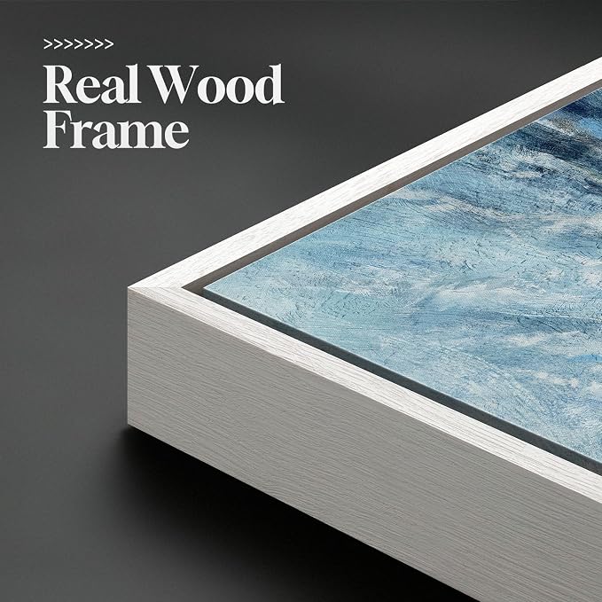 Extra Large Framed Blue Coastal Abstract Wall Art for Living Room, 36x72 In | Blue gold canvas prints, Horizontal landscape paintings, Modern artwork for walls, Picture wall decor for bedroom dining room