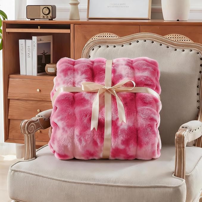 Faux Fur Throw Blanket for Couch, 1000 GSM Cozy Fuzzy Fluffy Soft Plush Thick Bubble Sherpa Blanket for Sofa Bedroom Living Room, Mothers Day Birthday Gifts for Women Home Decor