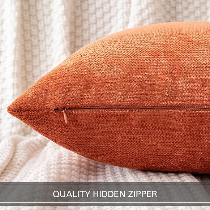 MIULEE Pack of 2 Burnt Orange Decorative Fall Pillow Covers 18x18 Inch | Soft Chenille Couch Autumn Throw Pillows Farmhouse Cushion Covers for Home Decor Sofa Bedroom Living Room