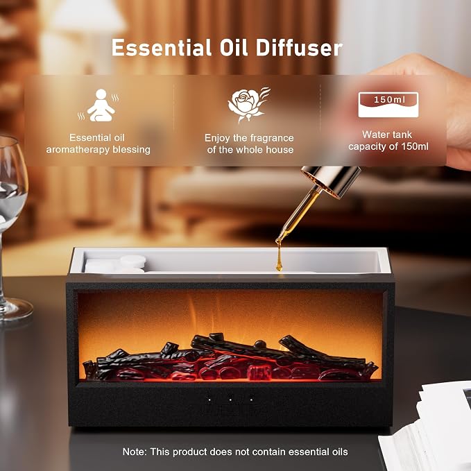 Fireplace Flame Air Diffuser Humidifier | 7 Colors Aromatherapy Oil Diffuser, Ultrasonic Aroma Humidifier with Remote Control & Timer for Bedroom Home Office Yoga