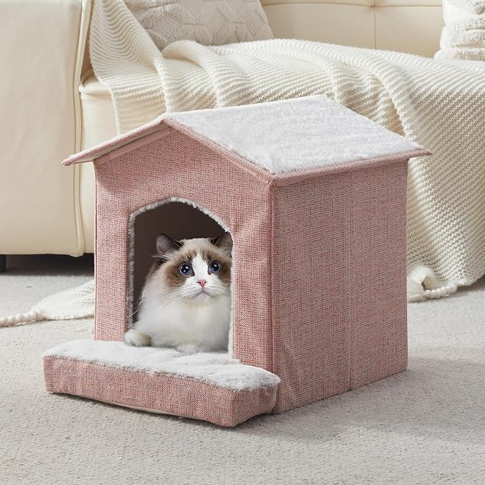 Cat Beds for Indoor Cats,Cat Houses,Cat Cave with Orthopedic Cushion,Foldable Cat Condos,Hideaway,Shelter,Pink Cat Tent for Small Dogs and Rabbit,Squirrel