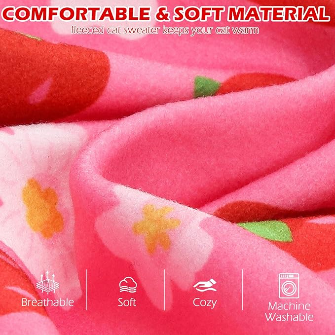 Cat Sweater Warm Fleece Pet Clothes for Cats Only | Soft Cat Vest Puppy Hoodie Coat, Fall Cold Winter Sweatshirt Pullover Clothing also for Small Dogs, Strawberry L
