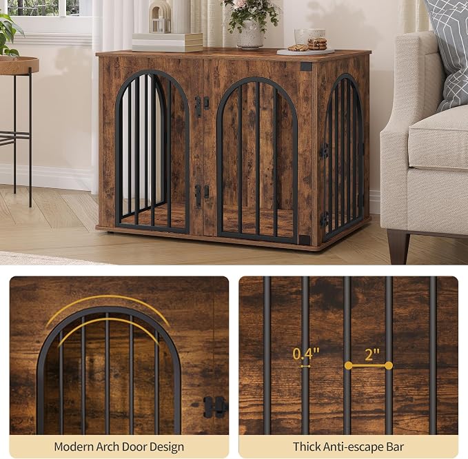 Hzuaneri 31.5'' Dog Crate Furniture,Dog Kennel Indoor for Small/Medium Dogs | Dog Kennel Furniture Wooden Dog Cage Heavy Duty Dog Crate Decorative Pet House End Side Table TV Stand,Rustic Brown DFC85101B