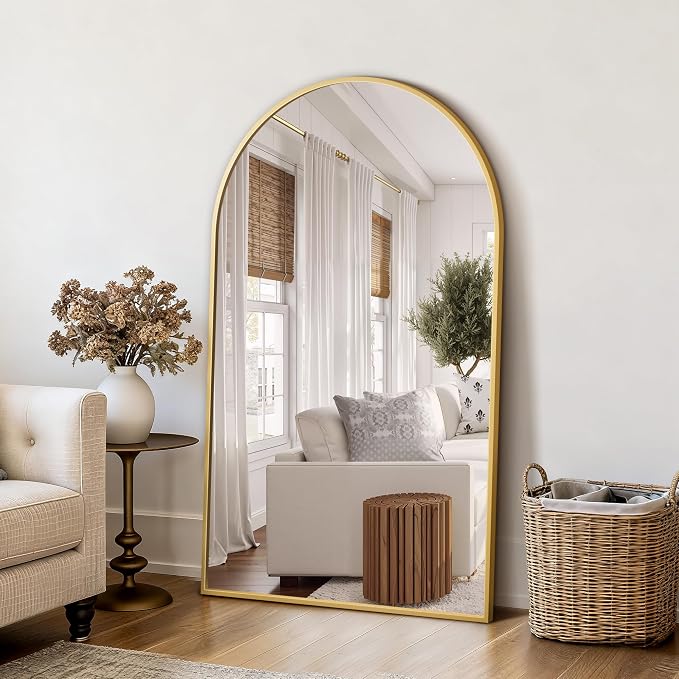 Arched Bathroom Mirror for Wall, 50" x 30" Metal Frame Vanity Mirror, Gold | Aluminium Alloy Frame, HD Shatterproof Glass, for Bathroom Over Sink , Entryway, Bedroom, Living Room