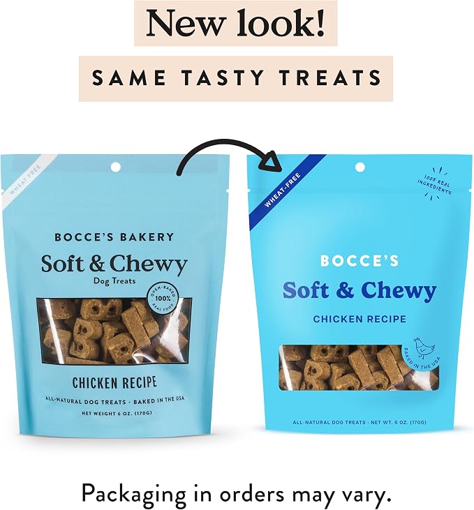 Bocce's Bakery Chicken Flavor Soft & Chewy Dog Treats, 6 oz | Oven Baked, Wheat-Free Everyday Dog Treat Cookies - Made with Real, Limited Ingredients and Baked in The USA
